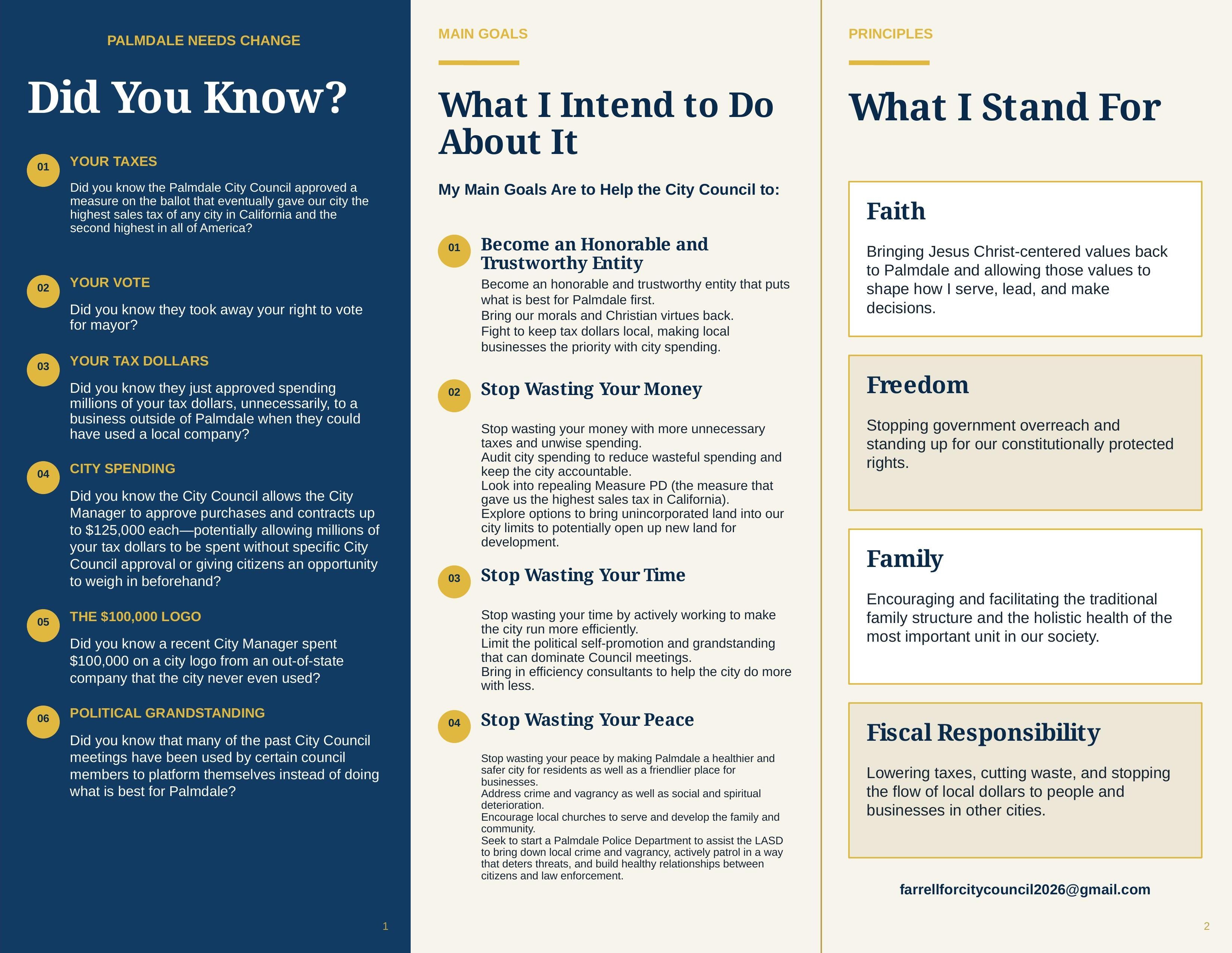 Jeremiah Farrell campaign brochure back